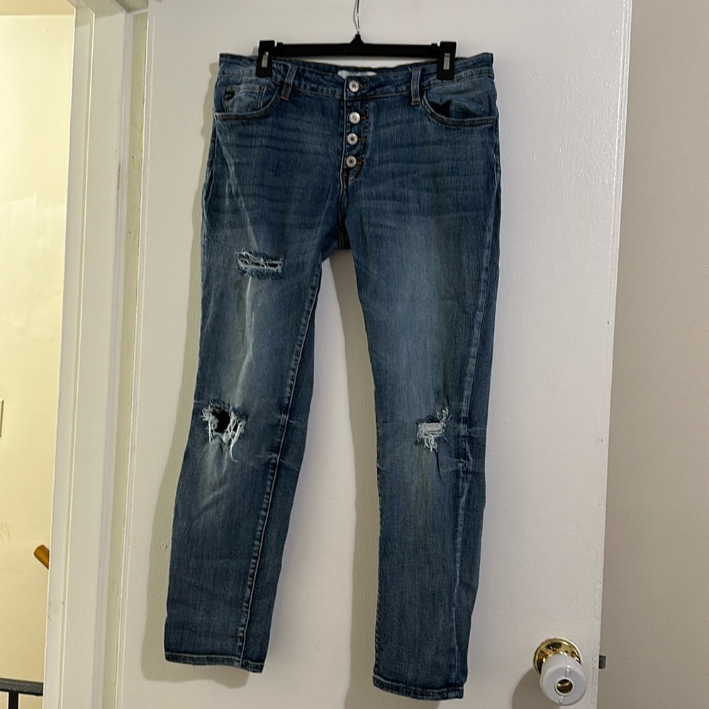 Kancan button fly distressed skinny Jean